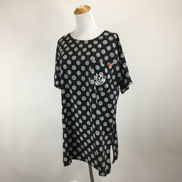 VALENTINO Intimo Black White Print Embroidery Night Dress Shirt Sleep Wear